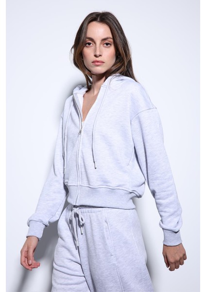 Gri Melanj Kapüşonlu Kadın Sweatshirt