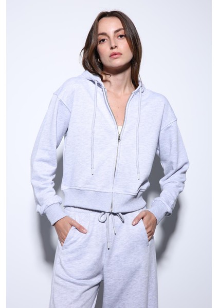 Gri Melanj Kapüşonlu Kadın Sweatshirt modelleri