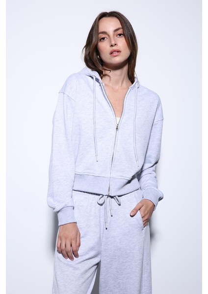 Gri Melanj Kapüşonlu Kadın Sweatshirt fırsatları