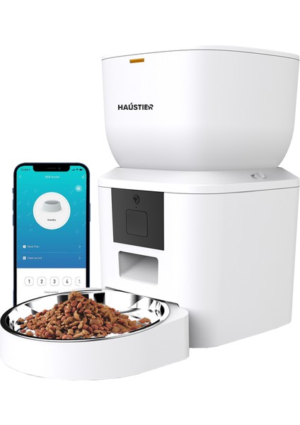 QQ023 Akıllı Kedi Köpek Mama Kabı, Tuya App-Wifi Uzaktan Kontrol, 4lt Hazne, Metal Kase
