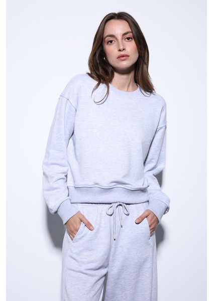 Gri Melanj Basic Kadın Sweatshirt