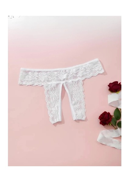 Büyük Beden Fantezi Kadın 3'lü Özel Bölgeleri Açık Dantelli Tanga Seti BRF270045-B modelleri