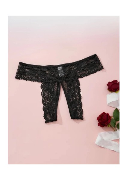 Büyük Beden Fantezi Kadın 3'lü Özel Bölgeleri Açık Dantelli Tanga Seti BRF270045-B fırsatları