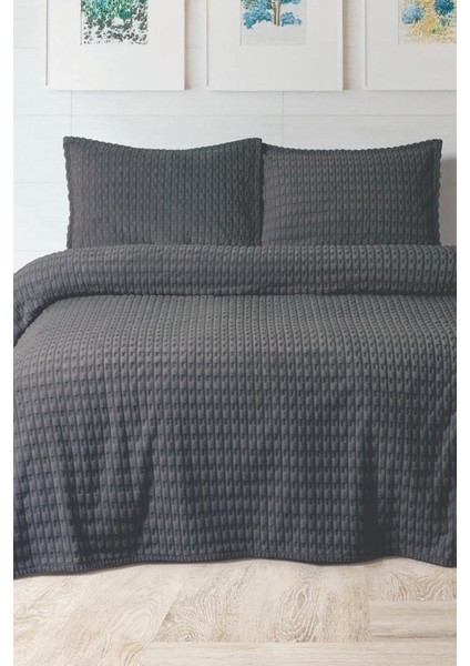 Merinos Twist Çift Kişilik Battaniye Seti Antrasit