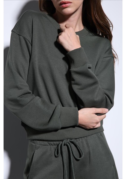 Haki Basic Kadın Sweatshirt modelleri