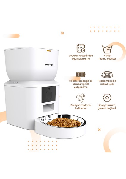 QQ023 Akıllı Kedi Köpek Mama Kabı, Tuya App-Wifi Uzaktan Kontrol, 4lt Hazne, Metal Kase modelleri
