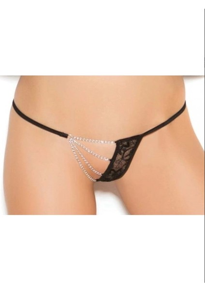 Büyük Beden Fantezi Zincirli Dantelli String-Tanga BRF271294-B