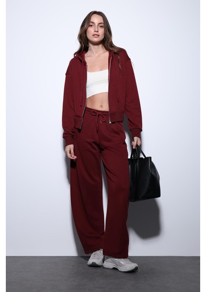 Bordo Kapüşonlu Kadın Sweatshirt