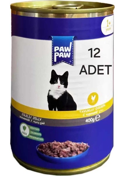 Saygın Pet Paw Paw Parça Etli Jelli Tavuklu Kedi Konservesi 400 gr 12 Adet
