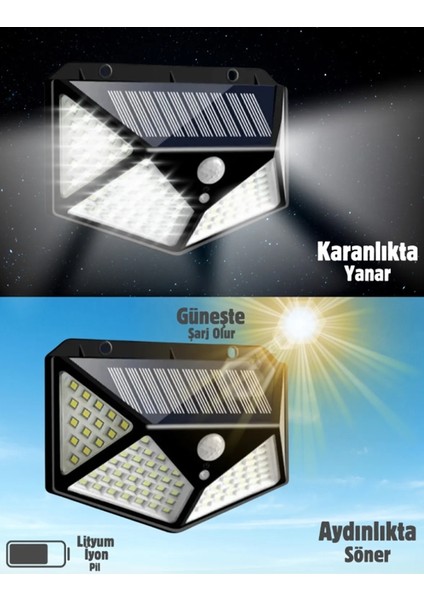 10'lu Paket 100 LED Solar Hareket Sensörlü Güneş Enerjili 3 Mod Solar Duvar Bahçe Karavan Kamp Lambası indirimleri