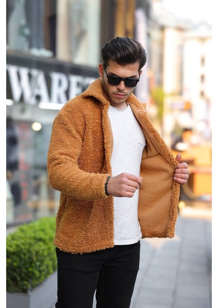 Erkek Trend Düğmeli Hardal Peluş Ceket fiyatları