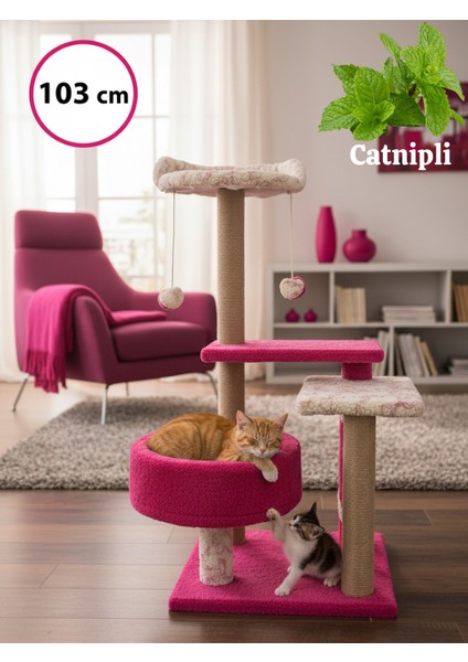 "103 cm Çok Katlı Kedi Tırmalama ve Dinlenme Ağacı | Lüks Tasarım Kedi Yatağı | Dayanıklı Kedi Oyun Alanı | Kediler Için Konforlu Dinlenme ve Oyun Merkezi"