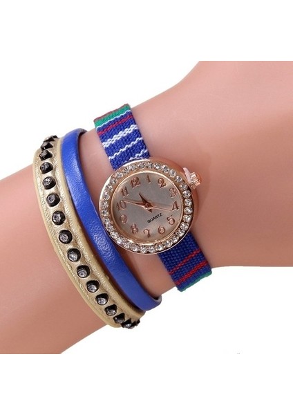 Platin Bilezik Izle Kadın Taklidi Kayış Etnik Kumaş Kuvars Kristal Moda Kol Saati Casıo (Yurt Dışından)