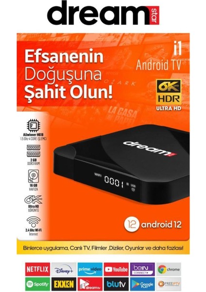Yüksek Performanslı 2gb Ram, 16GB Hafıza, Android 12 Özellikli Tv Kutusu, Siyah Renk