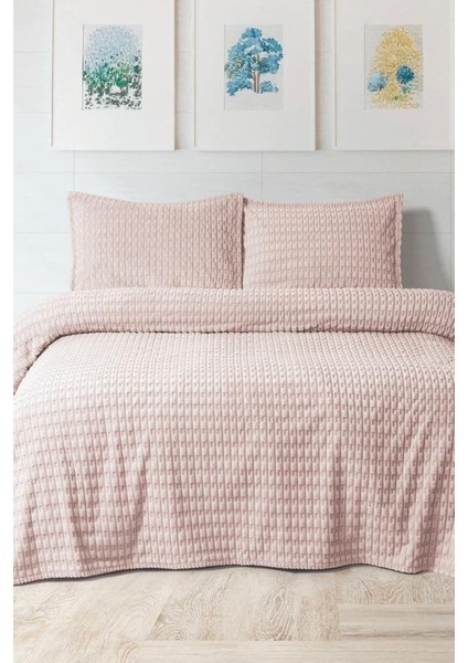 Merinos Twist Çift Kişilik Battaniye Seti Pudra