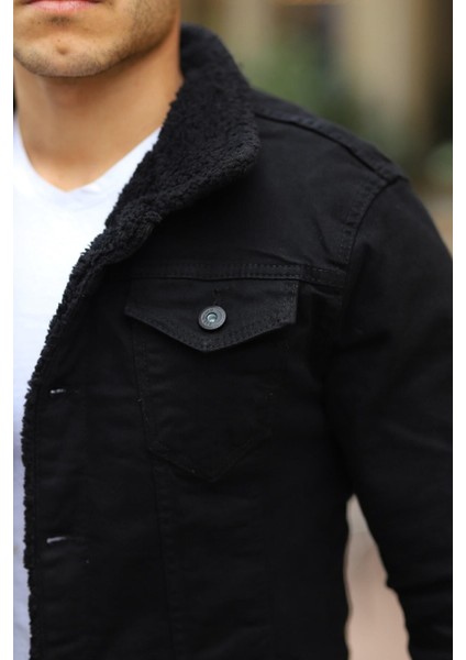 Erkek Trend Kışlık Içi Kürklü Kot Ceket Beyaz Siyah fiyatları