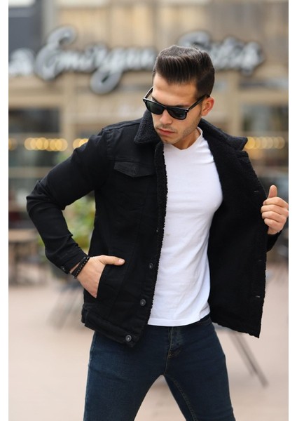 Erkek Trend Kışlık Içi Kürklü Kot Ceket Beyaz Siyah modelleri