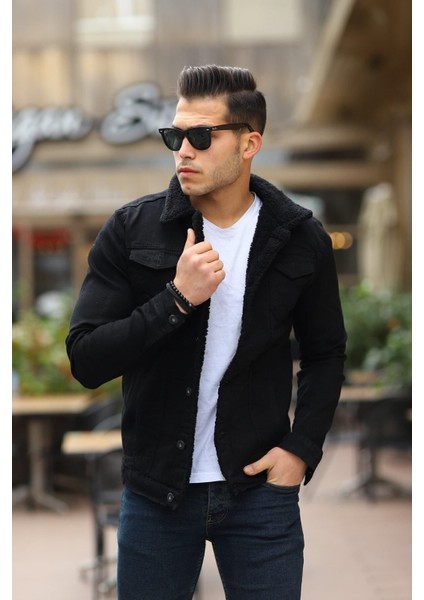 Erkek Trend Kışlık Içi Kürklü Kot Ceket Beyaz Siyah fırsatları