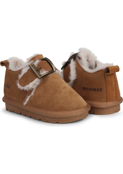 26-30 Numara Kız Çocuk Bej Hakiki Deri Kürklü Tokalı Bot