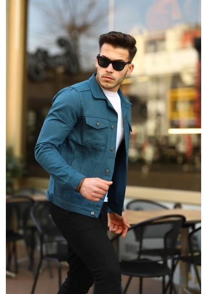Erkek Trend Polo Yaka Slim Fit Denim Jeans Indigo Kot Ceket fiyatları