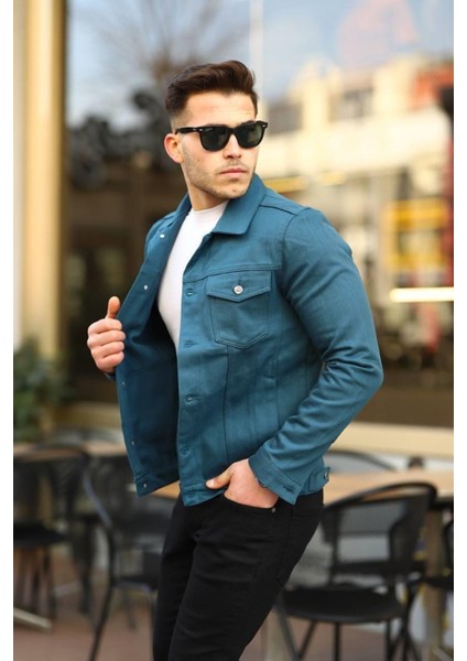 Erkek Trend Polo Yaka Slim Fit Denim Jeans Indigo Kot Ceket modelleri
