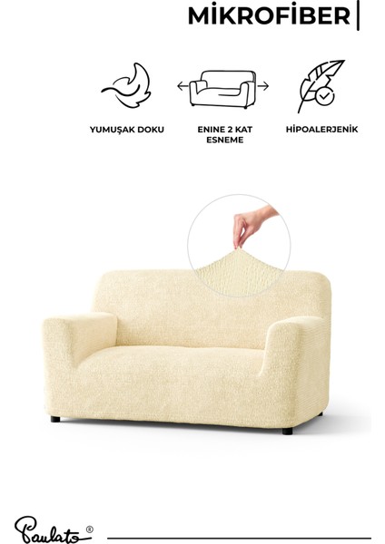 Lastikli Esnek ve Yıkanabilir Piliseli Vanilya 2 Kişilik Koltuk Örtüsü indirimleri