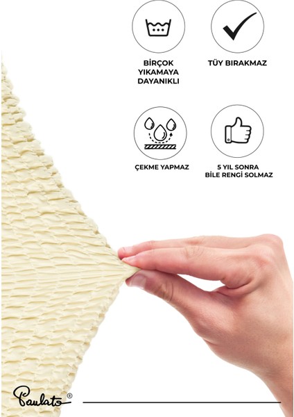 Lastikli Esnek ve Yıkanabilir Piliseli Vanilya 2 Kişilik Koltuk Örtüsü