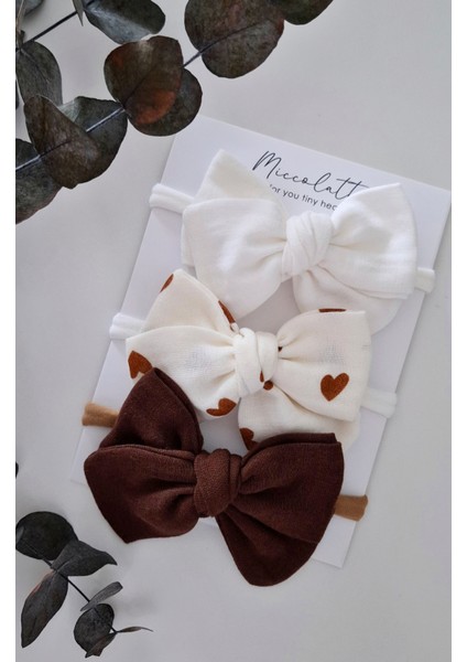 Yenidoğan ve Bebek 3lü Ekru, Acı Kahve, Müslin Kalp Desenli Bandana Seti(0-1yaş) fiyatları