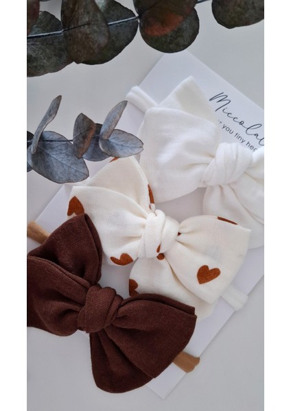 Yenidoğan ve Bebek 3lü Ekru, Acı Kahve, Müslin Kalp Desenli Bandana Seti(0-1yaş) modelleri