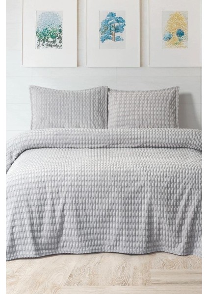 Merinos Twist Çift Kişilik Battaniye Seti Gri