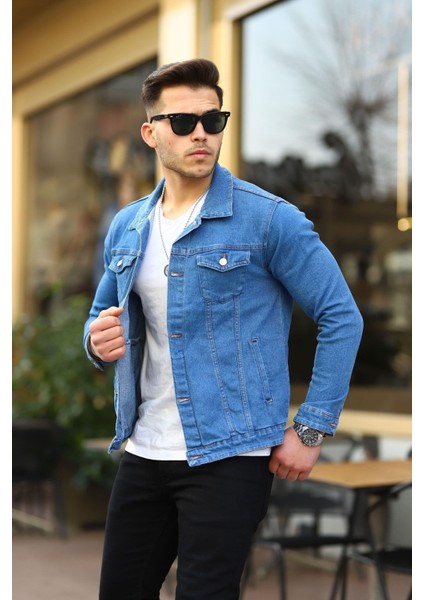 Erkek Slim Fit Denim Kot Ceket Pamuklu Cepli Günlük Stil Regular Fit