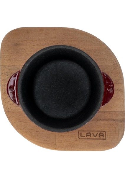 Döküm Yuvarlak Sufle / Sos Kabı ve Ahşap Altlığı. Çap(Ø)8cm.-Bordo modelleri