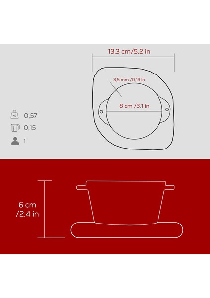 Döküm Yuvarlak Sufle / Sos Kabı ve Ahşap Altlığı. Çap(Ø)8cm.-Bordo indirimleri