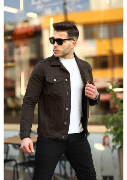 Erkek Trend Polo Yaka Slim Fit Denim Jeans Kestane Kot Ceket fiyatları