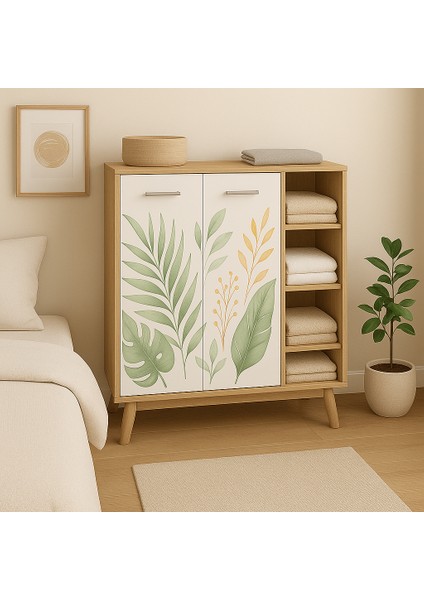 Uv Baskılı Yaprak Desenli Çok Amaçlı Dolap