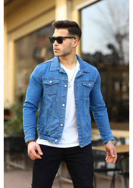Erkek Slim Fit Denim Kot Ceket Pamuklu Günlük Kullanım İçin Mavi Renkli fiyatları