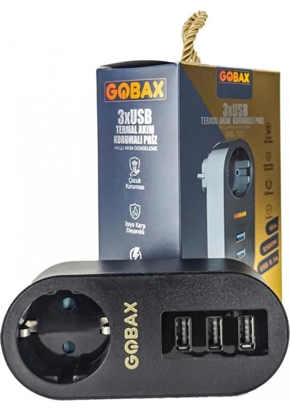 Gobax Termal Akım Korumalı Akıllı Priz 3xusb Li, Çocuk Korumalı, LED Işıklı, Yüksek Isıya Dayanıklı (4887) fiyatları