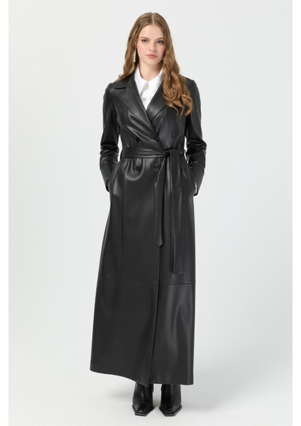 Tam Boy Içi Süet Deri Pardesü Siyah modelleri