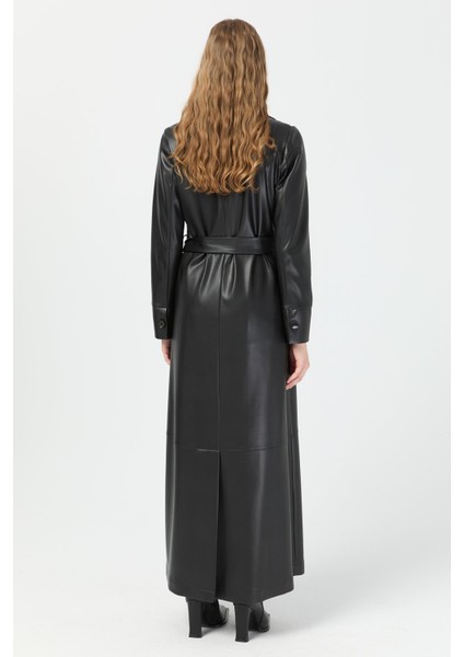 Tam Boy Içi Süet Deri Pardesü Siyah fırsatları