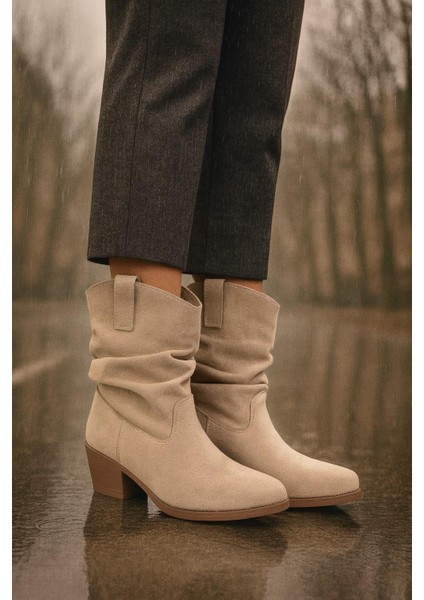 Kalın Topuklu Cilt/süet Kadın Bot & Bootie