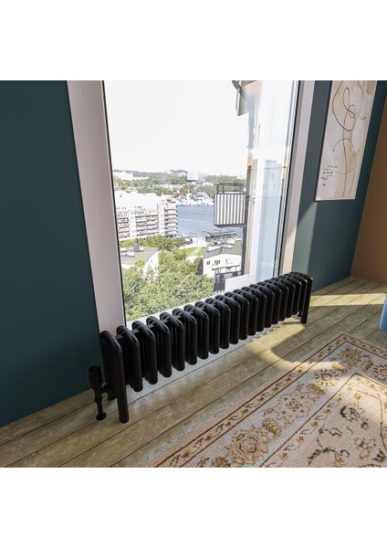 Grande Lux Alüminyum Yatay Radyatör 300x960 mm 15 Dilim | 1019 W Yüksek Isıl Güç | Dokulu Siyah