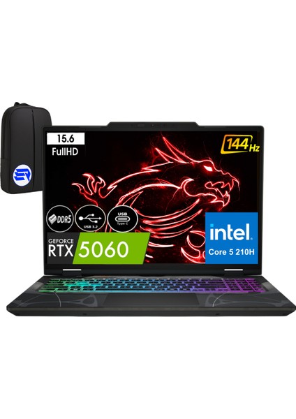 Cyborg 15 B2RWFKG-207XTREP11 Core 5 210H 64GB 2tb SSD RTX5060 15.6'' 144Hz WIN11 Pro + Elektropasaj Çanta