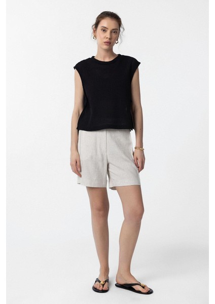 Siyah Bağcıklı Örgü Dokulu Kadın Top fiyatları