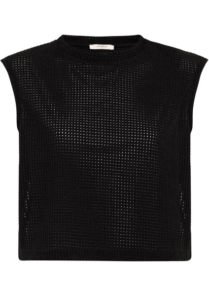 Siyah Bağcıklı Örgü Dokulu Kadın Top indirimleri