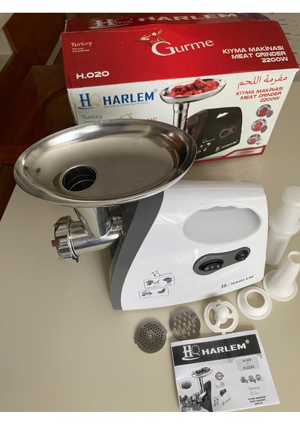 Harlem Ev tipi Elektrikli Kıyma Makinesi 2200 Watt,Sucuk,Sosis,İçli Köfte Aparatlı