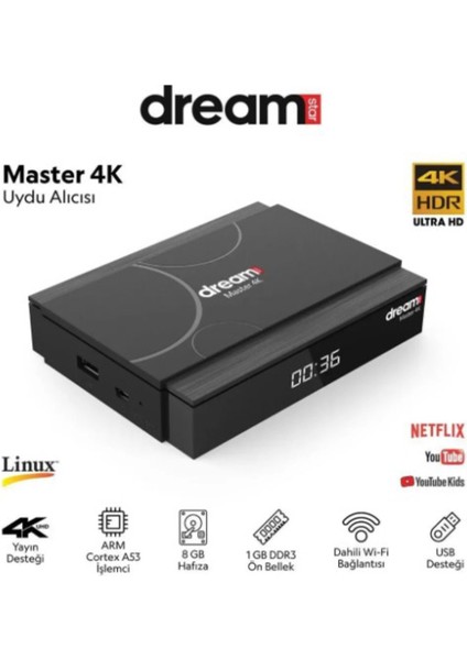 Siyah 4K Uydu Alıcısı, Yüksek Görüntü Kalitesi ve Kolay Kullanım