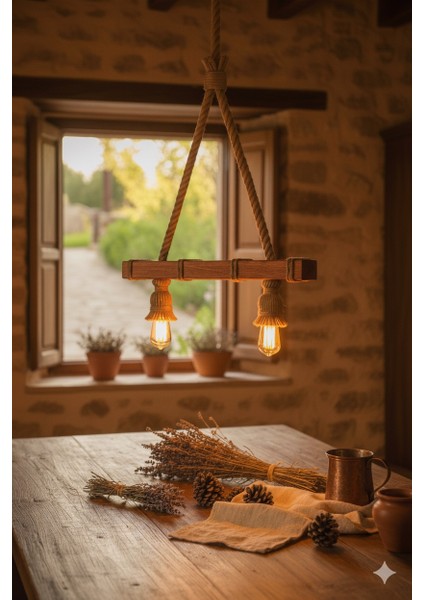 Ahşap & Halat Rustik Avize – Vintage Tarzı Dekoratif Sarkıt Lamba modelleri