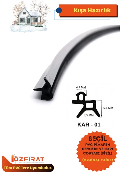 Seçil Kauçuk Yağlı Pvc Kapı Pencere Conta Fitili Tüm Pencerelere Uyumlu Kar-01 - 10METRE (Siyah-Gri) modelleri