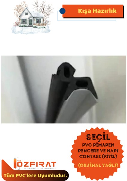 Seçil Kauçuk Yağlı Pvc Kapı Pencere Conta Fitili Tüm Pencerelere Uyumlu Kar-01 - 10METRE (Siyah-Gri)