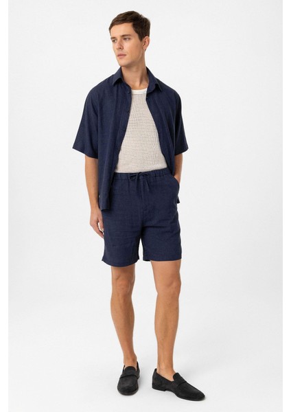 Lacivert Keten Karışımlı Erkek Şort fiyatları